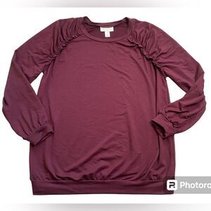 Motherhood Maternity Plum Ruched Ruffle Shoulder Sweatshirt